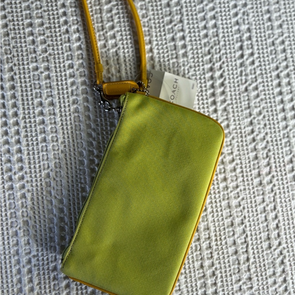 Vtg Coach Vtg Yellow Green Fab‎ Field Wristlet Statement Double Pocket Y2K Vibes - Picture 7 of 9